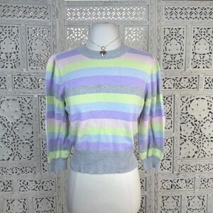 Michael Stars Striped Sweater Sz Small Crewneck Pastel Quarter Sleeves